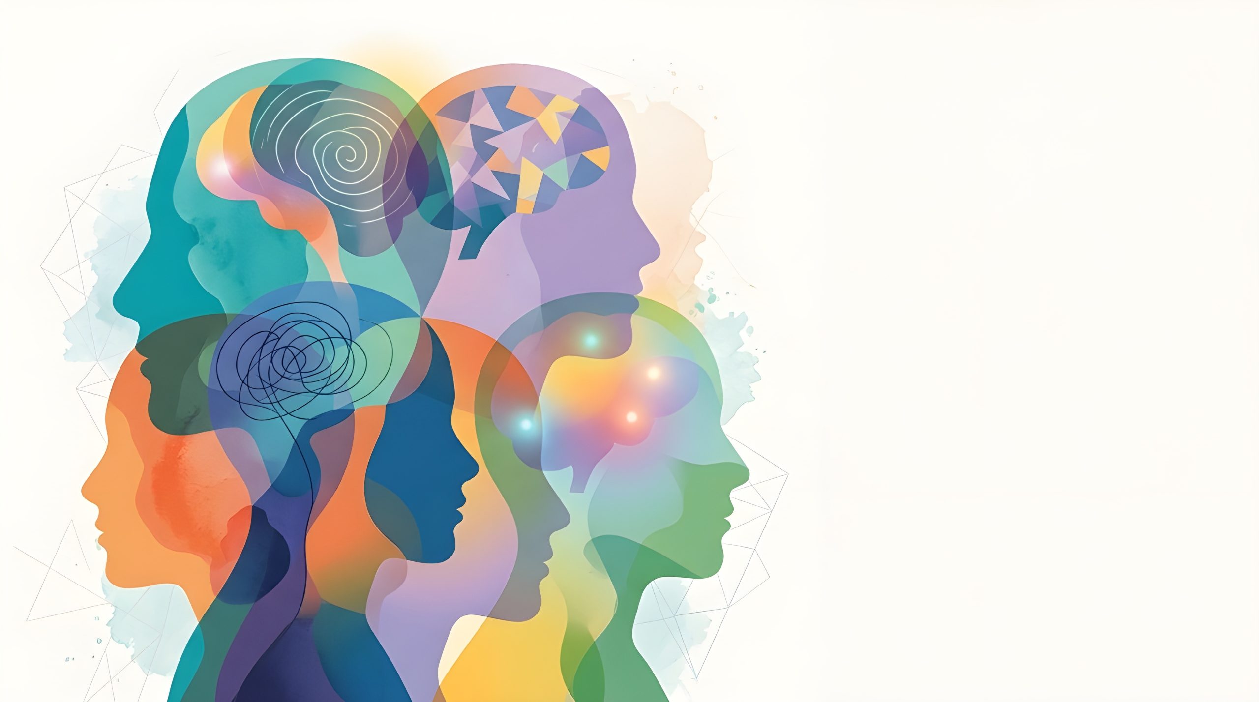 Abstract Silhouettes of Colored Human Faces Representing Mental Health and Neurological Conditions with Copy Space Background
